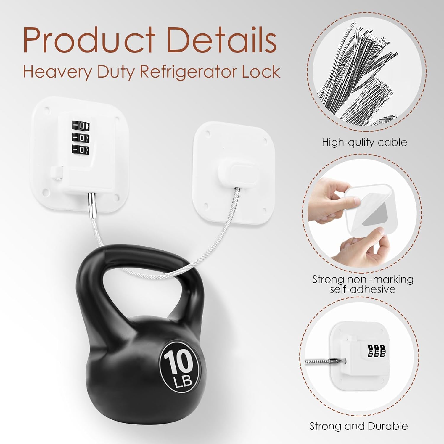 Refrigerator Lock, Combination Lock for Refrigerator Cabinets, Drawers, Heavy Duty Fridge Lock, Easy Install No Keys Needed (White-2Pack)