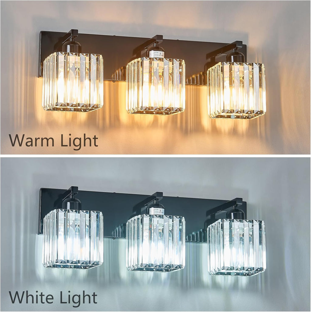 Modern Bathroom Vanity Light 3-Lights Plating Black Crystal Bathroom Wall Light Vanity Light Fixtures