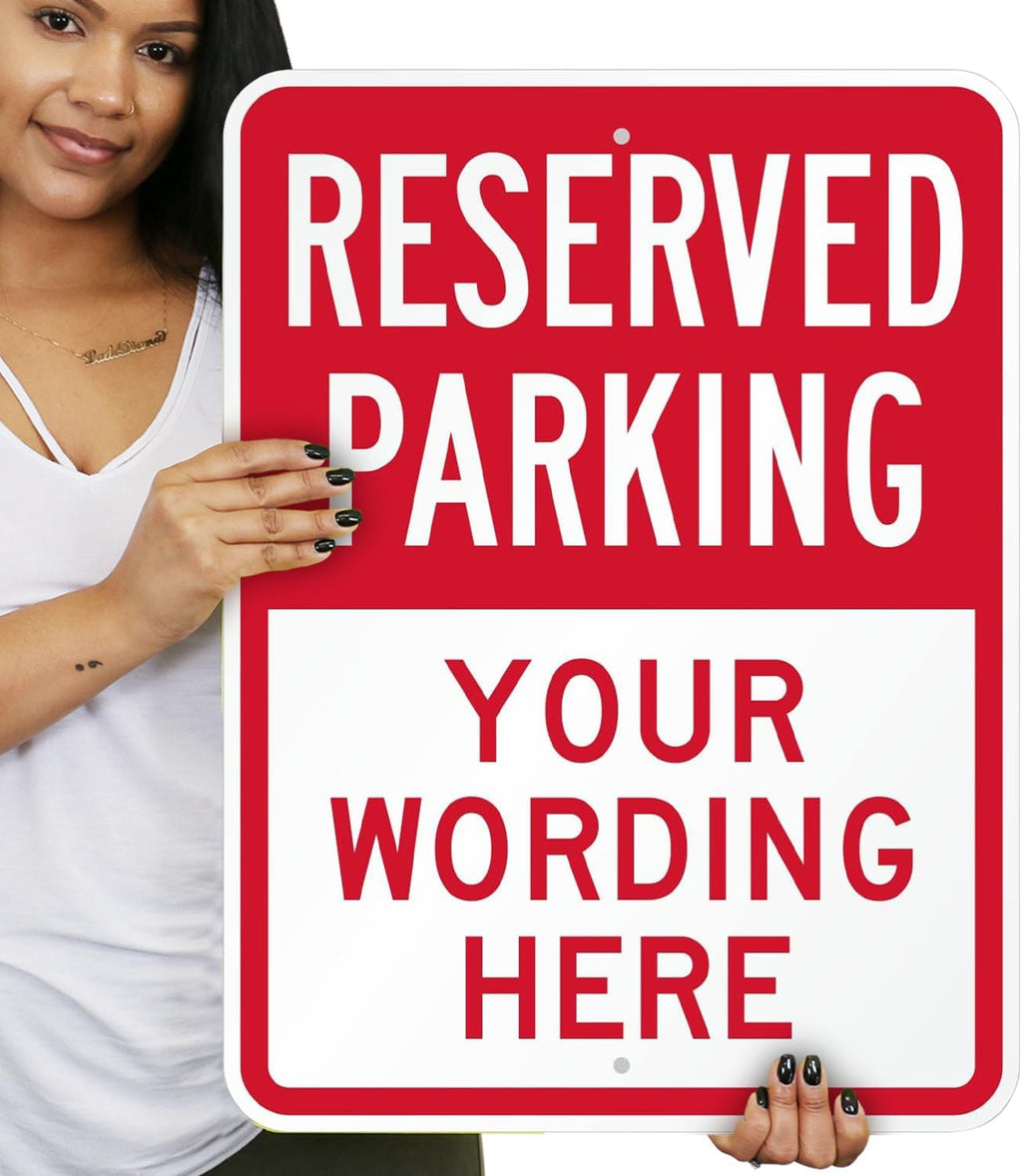 SmartSign 24 x 18 inch Custom “Reserved Parking” Metal Sign - Add Text, 80 mil Laminated Rustproof Aluminum, Red and White, Made in USA