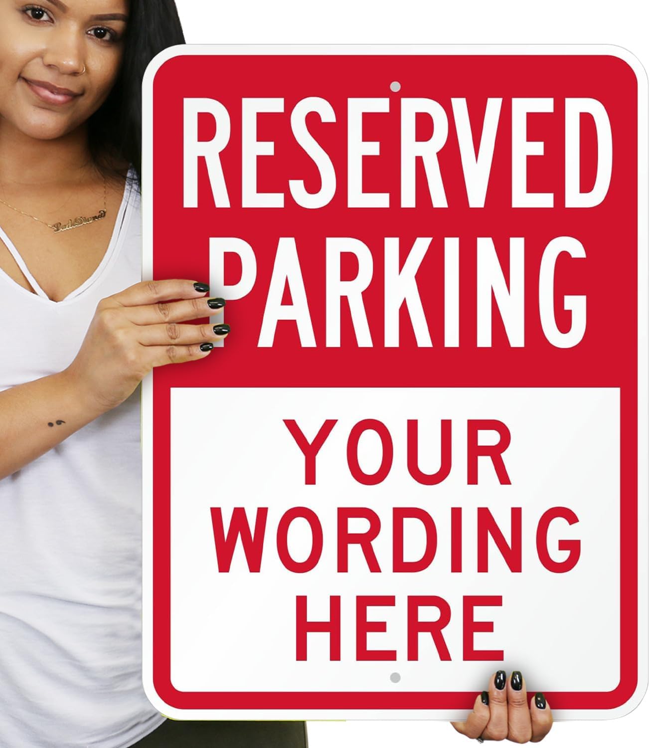 SmartSign 24 x 18 inch Custom “Reserved Parking” Metal Sign - Add Text, 80 mil Laminated Rustproof Aluminum, Red and White, Made in USA
