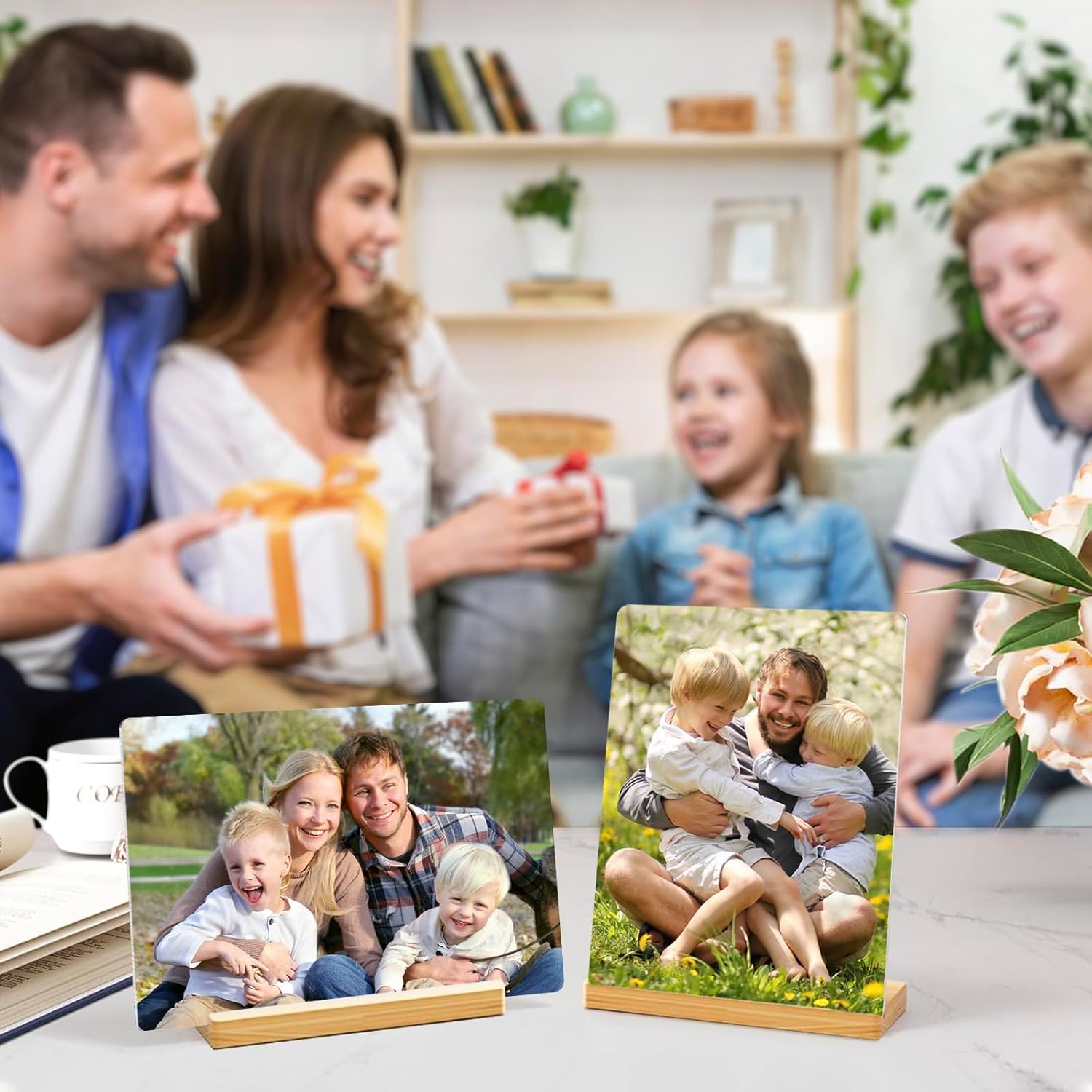 Custom Photo Prints - Metal Desktop Picture Frame with Photos & Wooden Base Personalized Gifts for Family Friends Lovers and Pets, Optional Multiple Sizes