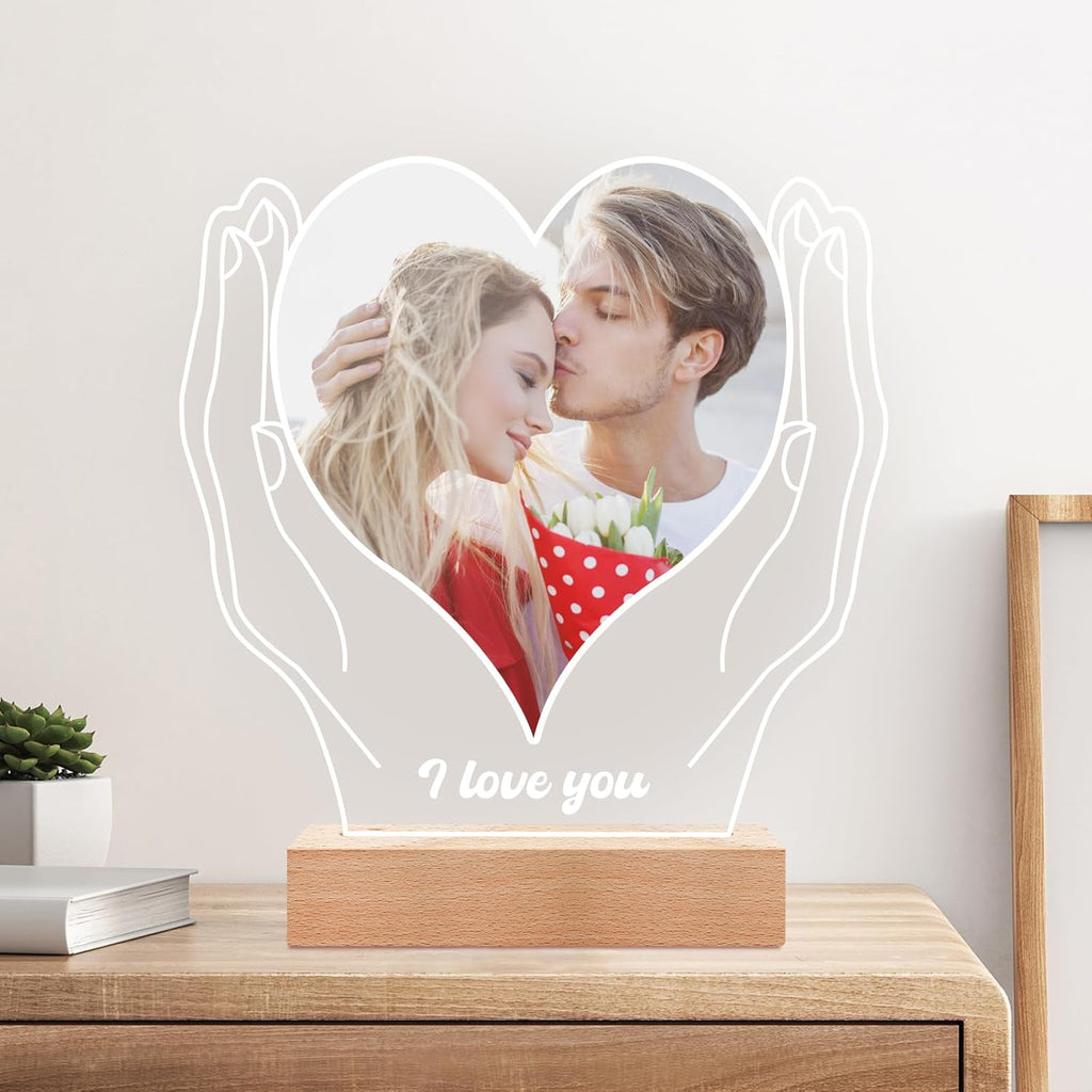 Personalized Anniversary Couple Gifts for Women & Men, Custom Picture Frame with Photo, Custom Photo Frame with Night Light, Personalized Valentines Day Gifts for Her & Him