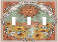 Boho Retro Sun Sunflower Vintage Flower Butterfly Decorative Switch Plates 3 Gang Wall Plate Triple Toggle Light Switch Cover Faceplate Electrical Wall Panels for Farmhouse Home Decor