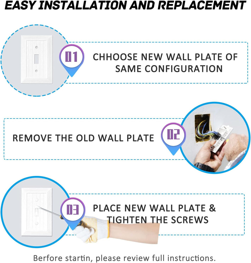 Modern Decorative Wall Plate Retro Wood Grain design Switch Cover Outlet Cover for Light Switch, Smart Switch, Dimmer, GFCI, USB Outlet (10 Pack, Single Toggle)