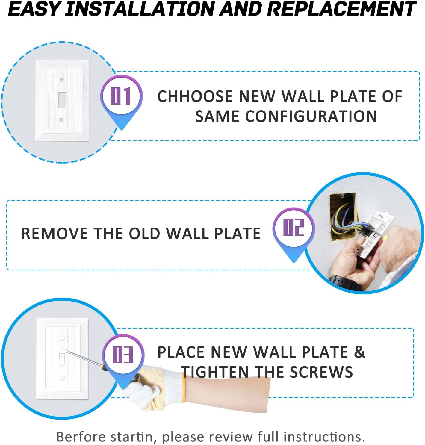Modern Decorative Wall Plate Retro Wood Grain design Switch Cover Outlet Cover for Light Switch, Smart Switch, Dimmer, GFCI, USB Outlet (4 Pack, Single Toggle)