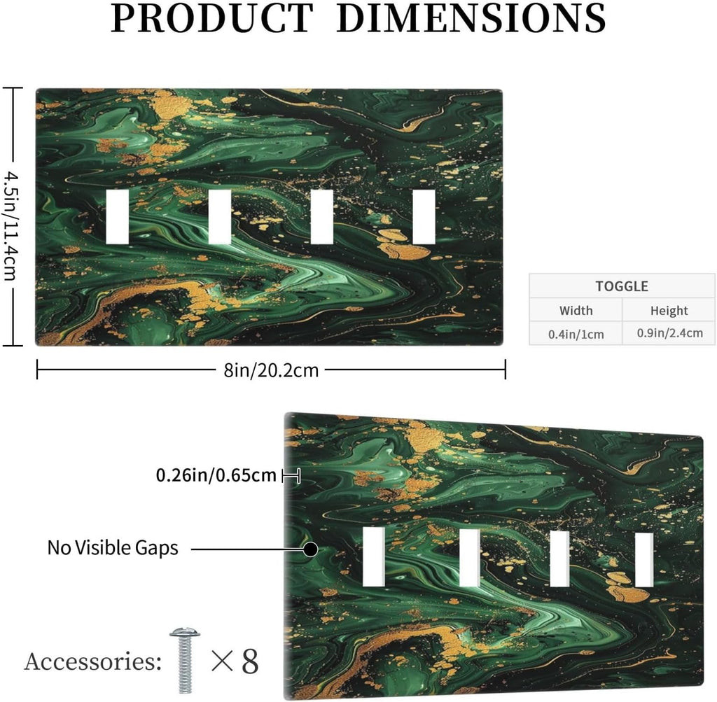 Light Switch Cover Plate Green/Gold Modern Abstract Luxury Marble Quad Toggle Wall Plates Decorative Switch Plates 4 Gang Outlet Covers Electrical Panel Cover Faceplate for Home Decor 4.5 X 8 IN