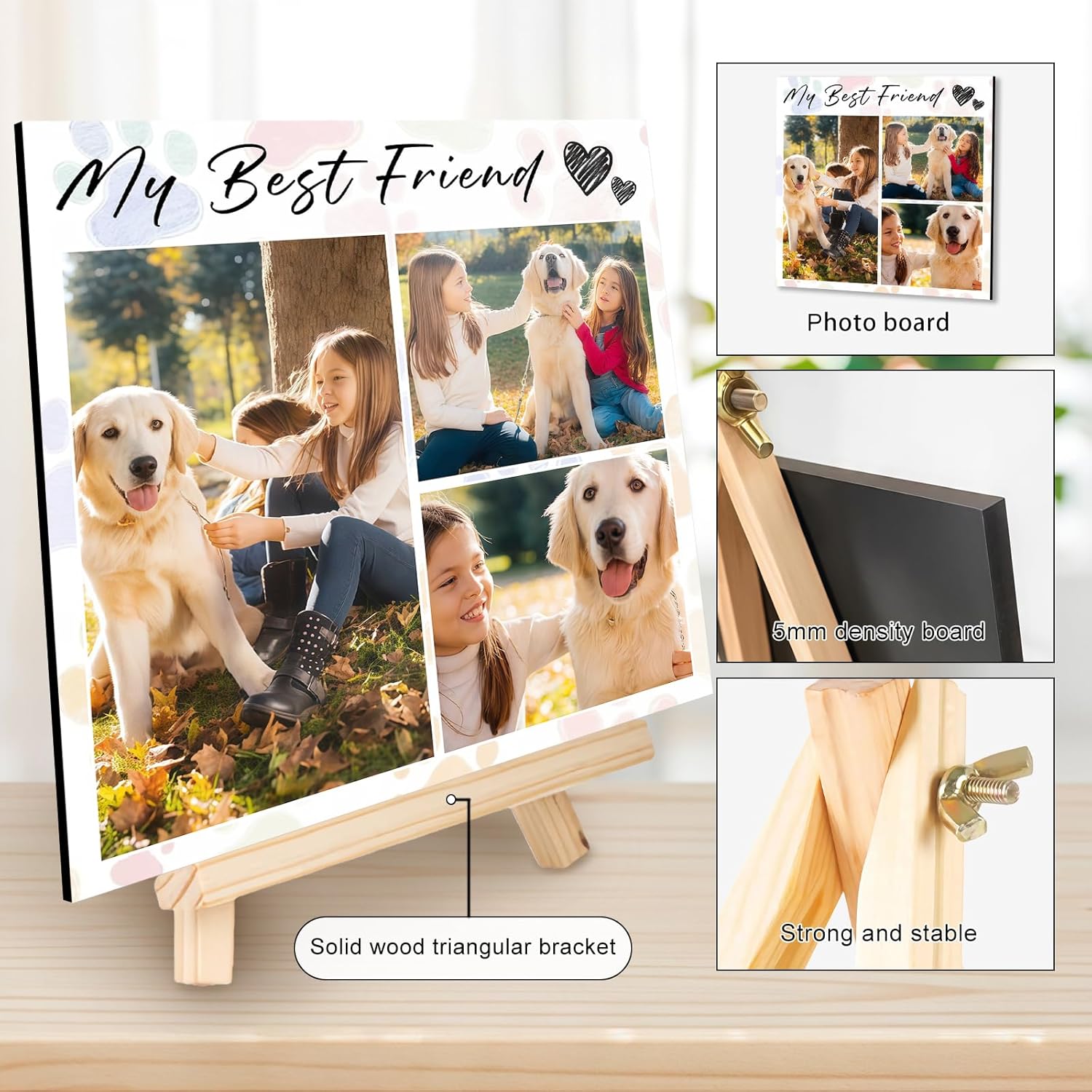 Custom Photo Frame with Stand, Personalized Picture Display, MDF and Wood Construction, Desktop Decor, Multiple Designs, Customizable Gift for Family and Friends