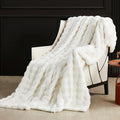 SAPHREAS Faux Fur Throw Blanket for Couch, Fluffy Fuzzy Bubble Blanket for Sofa Bed Living Room, Decor Soft Cozy Gifts for Women Men, 60x80” Cream White
