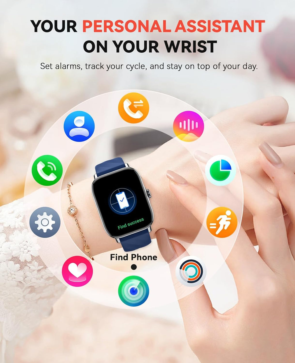 Smart Watches Fitness Tracker for Men Women with Step Counter, Sleep / Calorie Monitor, Pedometer, IP68 Waterproof, 120+ Sports for iPhone Android, 1.91”HD Touchscreen Smartwatch (Casual, Blue, 1.91)