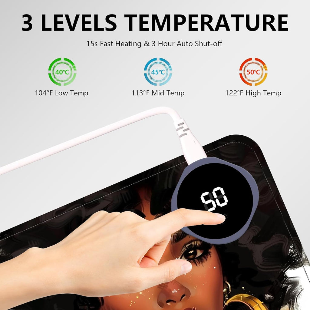 Heated Mouse Pad with 3 Levels Heated & 3 Hours Auto Shut-Off Mouse Pad for Warming Hands in Office Home, 31.5" x 13"Large Safe Desk Mat Hand Warmer，Girl with Short Hair