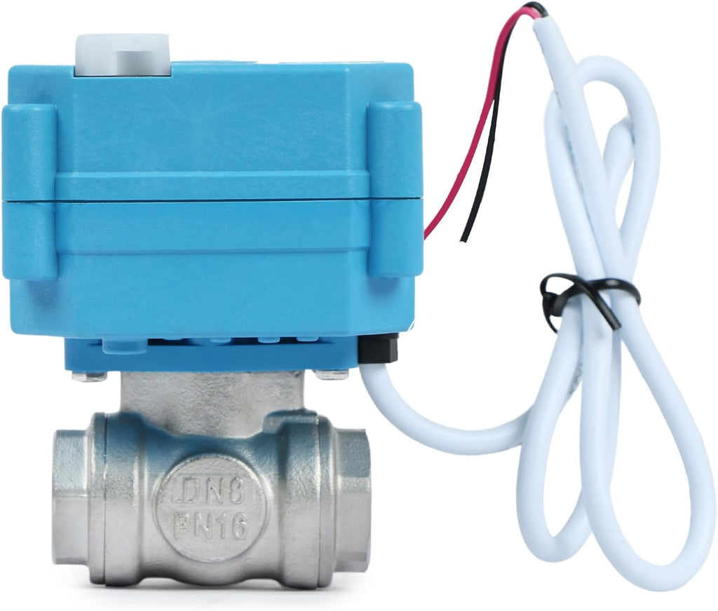 U.S. Solid 3/8" 3 Way Stainless Steel Motorized Ball Valve AC110-230V, L Type Water Shutoff Valve with Manual Function, Standard Port