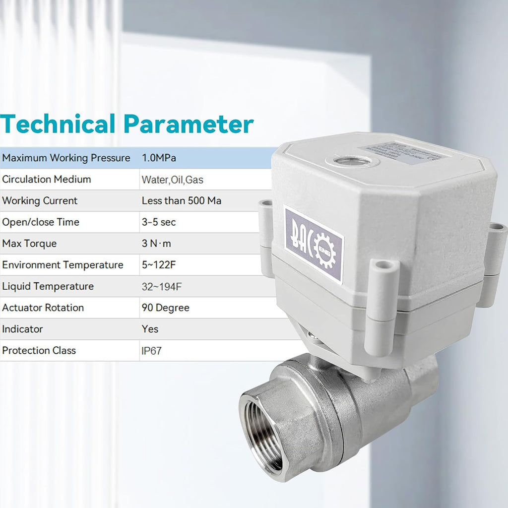 BACOENG Motorized Ball Valve, 3/4" DN20 Electrical Ball Valve, 2 Way 110VAC Stainless Steel Electric Water Valve