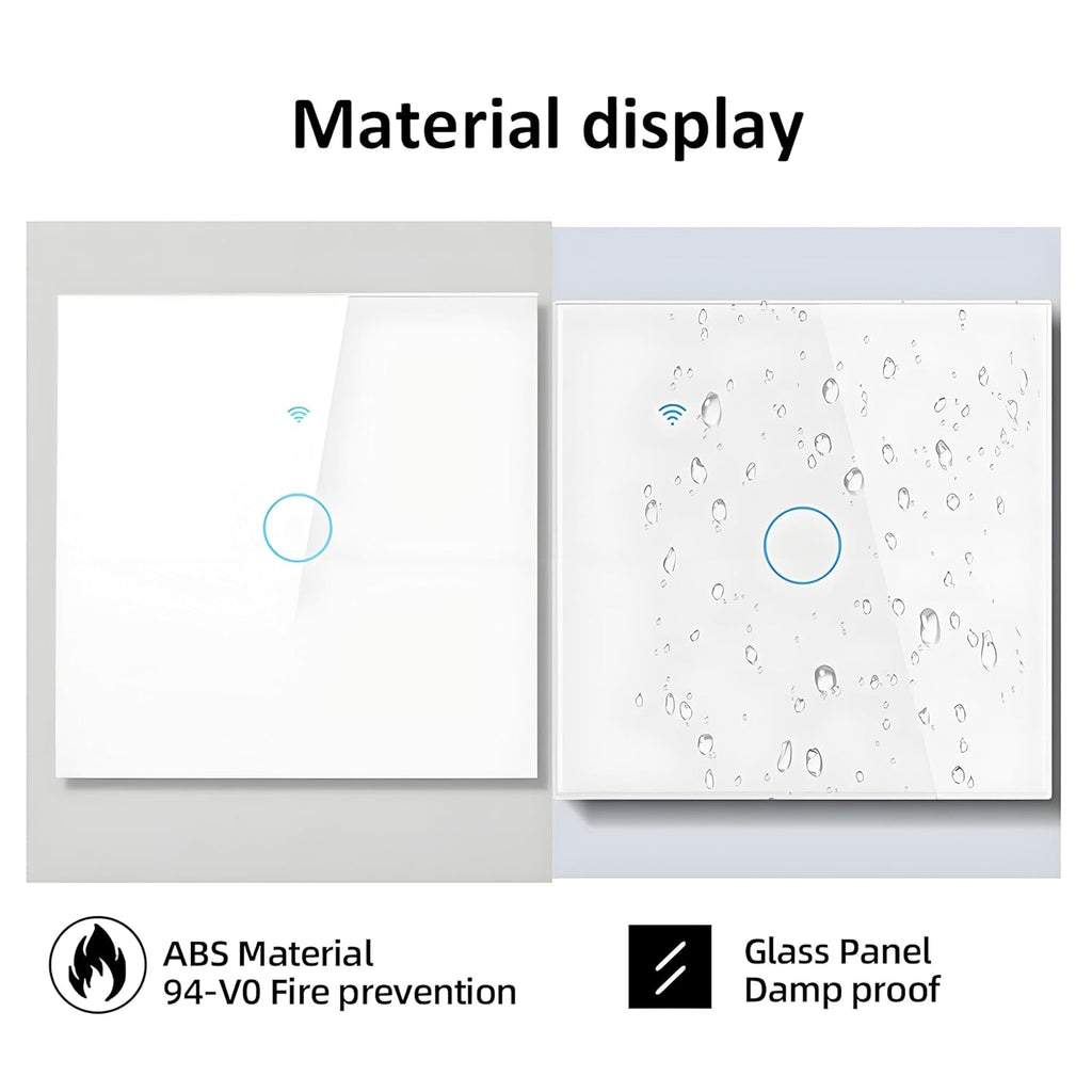 Smart Dimmer Light Switch 10A AC80-260V Wi-Fi Touch Remote Control Glass Panel RF Voice Assistant for TUYA (White)