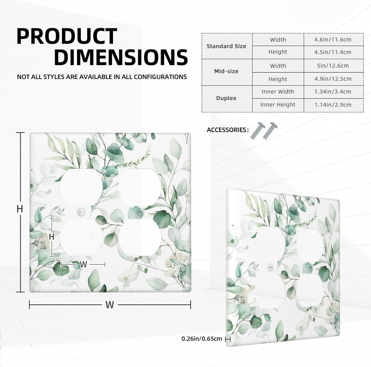 Boho Green Eucalyptus Leaf Floral Plants Flowers Outlet Covers 2 Gang Double Duplex Decorative Light Switch Covers Electrical Wallplates Socket Faceplate for Bed Room Living Room Decor