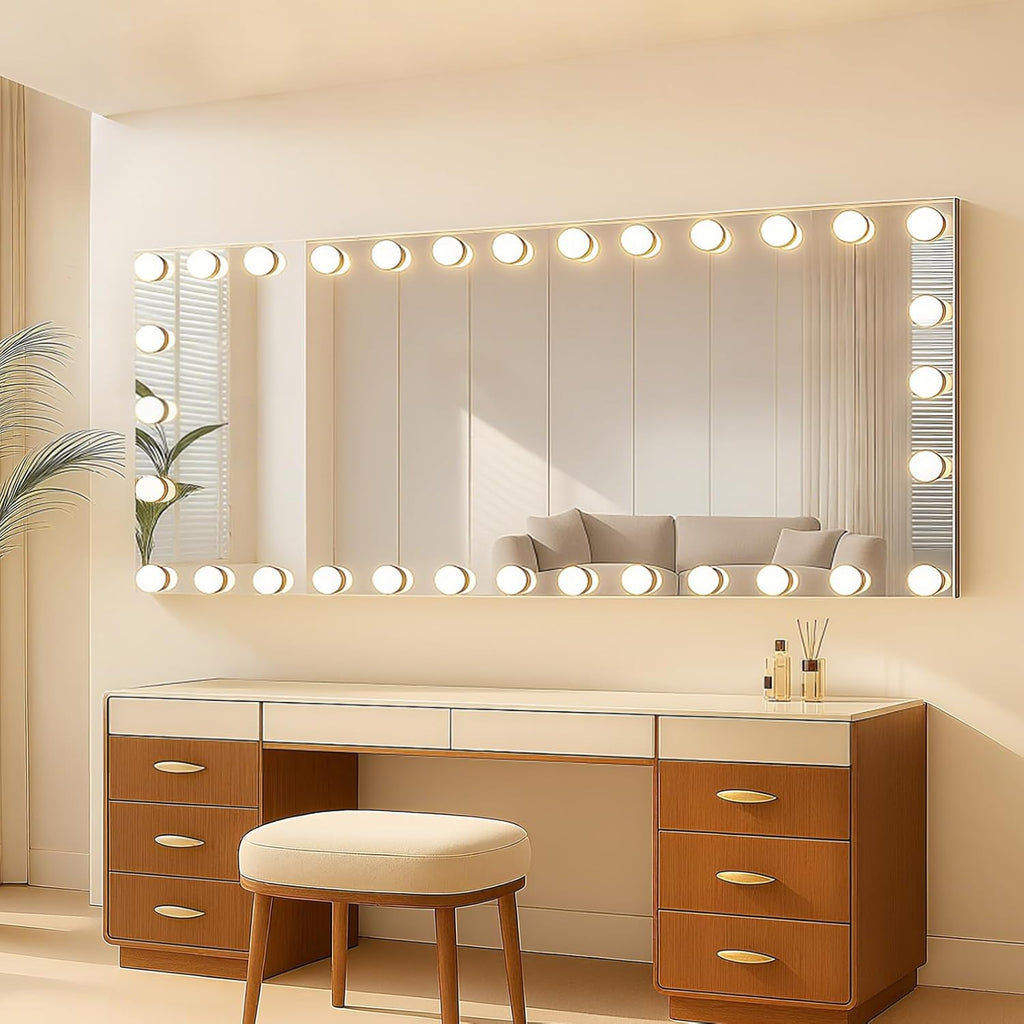 WTTY LED Bathroom Mirror with Lights 72"x32" Hollywood Wall-Mounted Mirror with 3 Color Temperatures, Stepless Dimmable Bulbs, Anti-Fog & Shatter-Proof