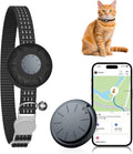 Cat Tracker, Waterproof Pet Tracker for Cats, Cat GPS Tracker Collar with Safety Elastic Buckle, Compatible with Apple Find My App (Only iOS), No Monthly Fee (Black Tracker, Black Cat Collar)