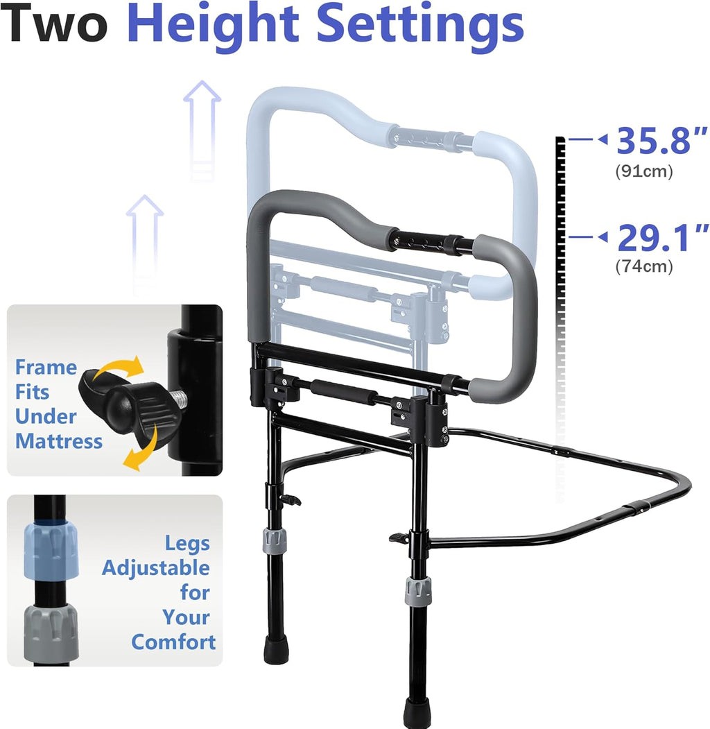 Bed Rails for Elderly Adults Safety, Foldable Adjustable Bed Rail & Assist Handle, Heavy-Duty Grab Bar for Seniors, Pregnant Women, Injury Recovery – Fits Twin, Full, Queen & King Beds
