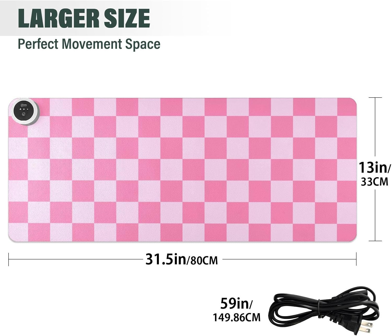 Checkered Pink Heated Desk Pad Mouse Pad 31.5x13 Inch PU Leather Desk Mat with 3 Heat Levels Large Mouse Gaming Computer Laptop Mat