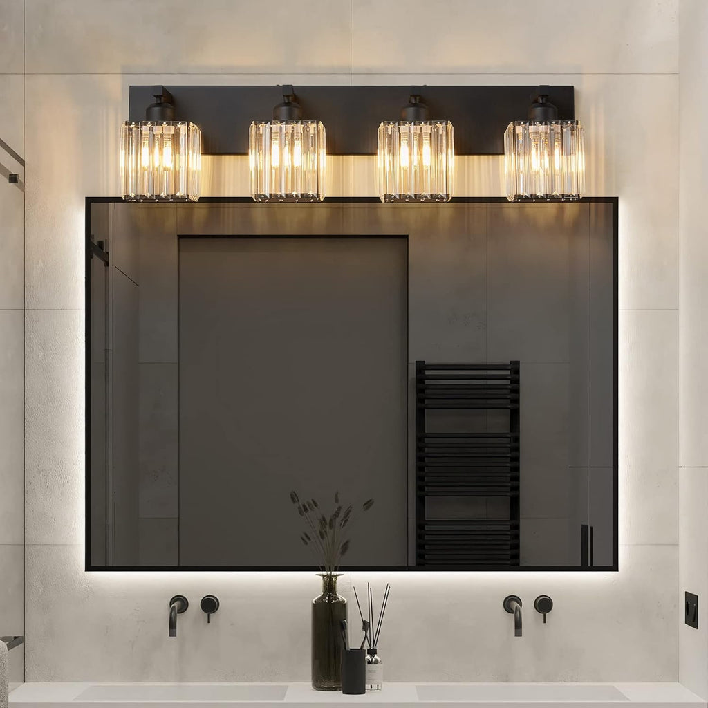 Modern Bathroom Vanity Light 4-Lights Modern Black Crystal Wall Light Bathroom Vanity Light Fixtures