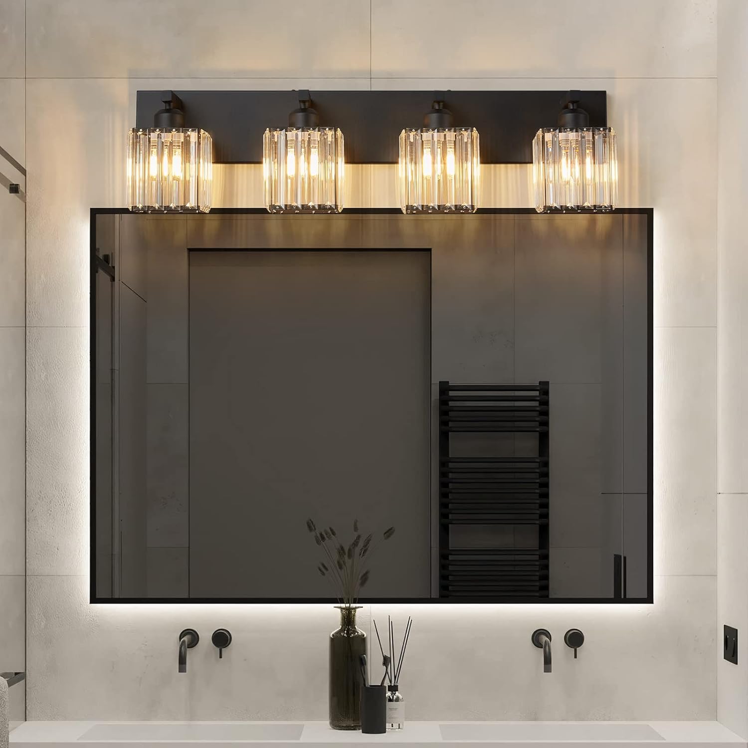 Modern Bathroom Vanity Light 4-Lights Modern Black Crystal Wall Light Bathroom Vanity Light Fixtures