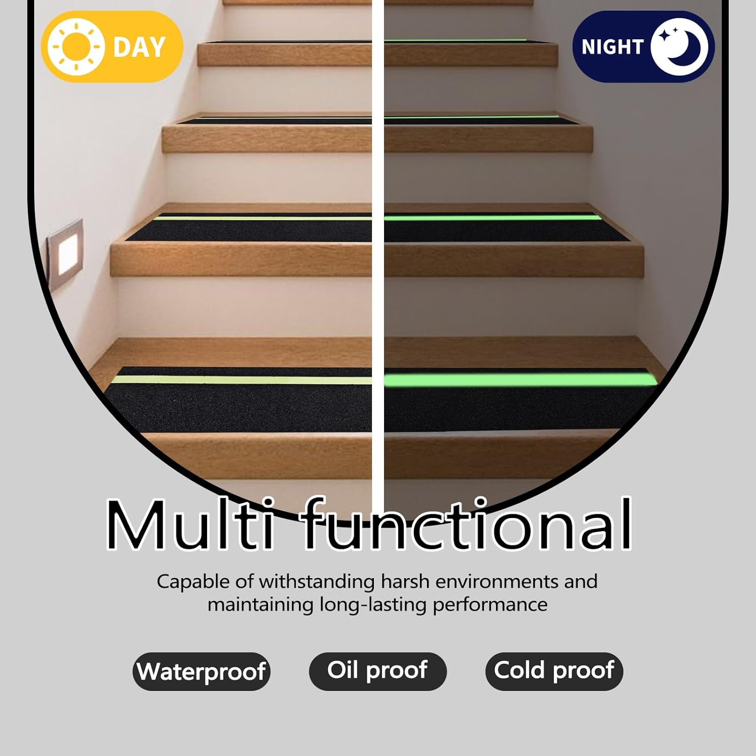 Huakaile Glow in The Dark Tape Anti Slip Grip Tape, 1.96" x 16.4Ft Luminous Reflective Tape, Waterproof Non Skid Traction Tape Strips for Outdoors Steps Indoor Stairs Treads Ladder Floor