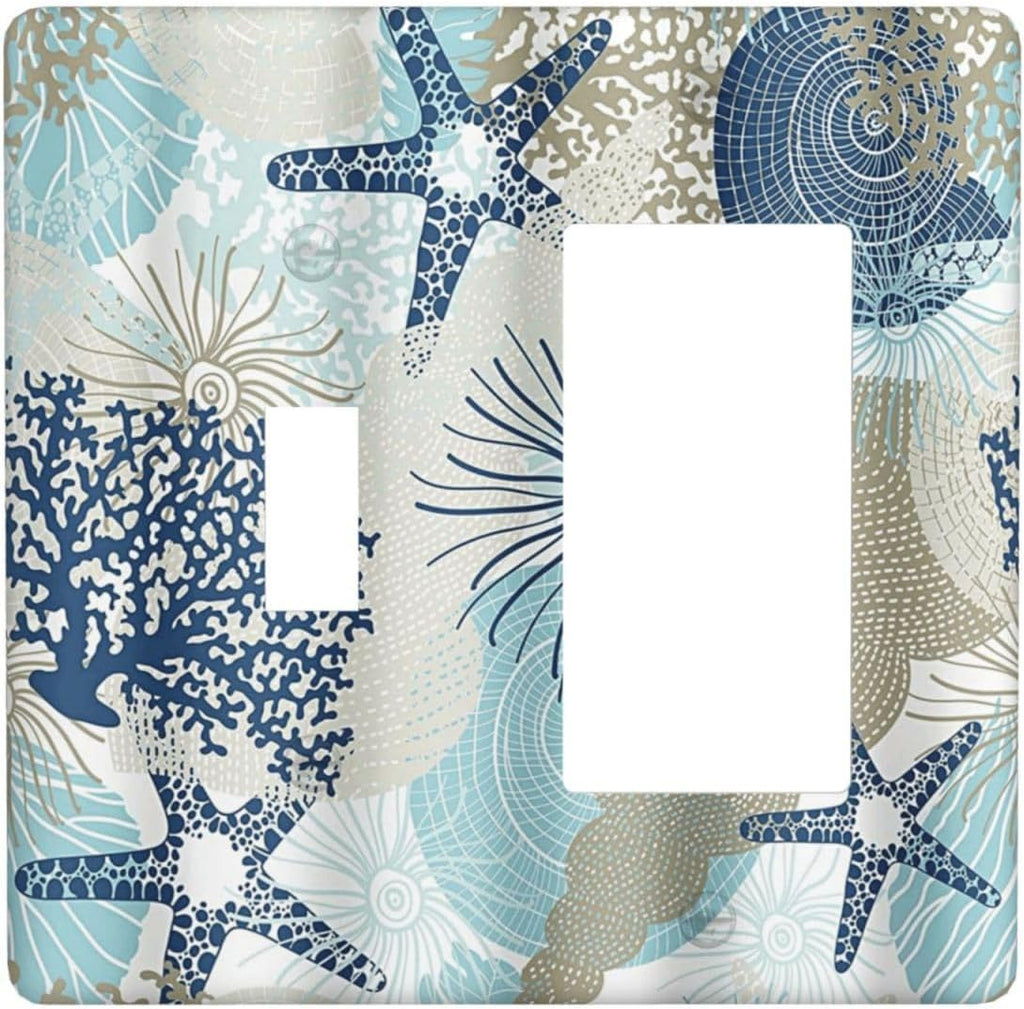 Decorative Outlet Covers Blue Starfish Brown Coral Ocean 2 Gang Light Switch Cover Plate Single Toggle 1 Rocker Wall Plates for Electrical Outlets Switch Plate Covers for Girlroom Home Decor