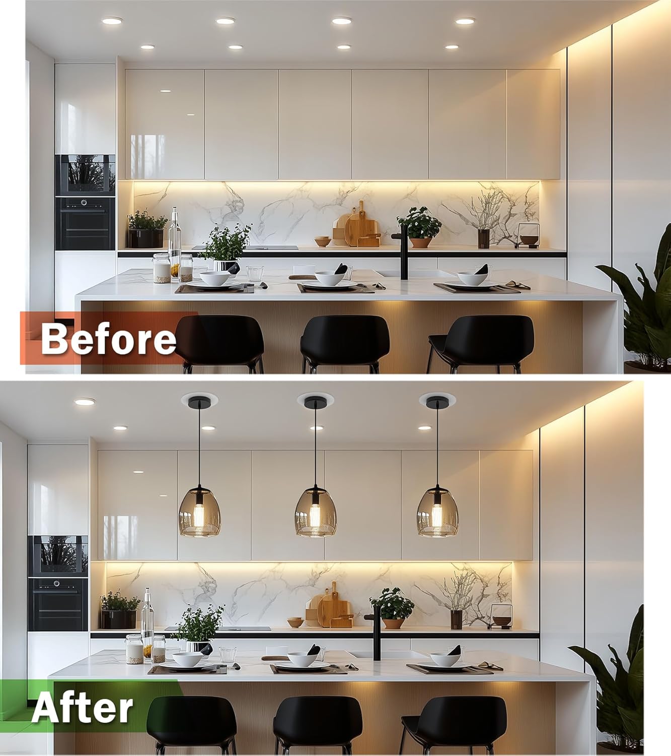 Recessed Can Light Conversion Kit for 5" and 6" Ceiling Fixtures - Pendant/Hanging Light Upgrade, Compatible with Ceiling Fans, Includes 7¾" Flat Steel Medallion, White Finish,2 Pack