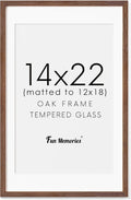Fun Memories 14x22 Oak Wood Picture Frame, 14"x22" Picture Frame Matted to 12"x18", Photo Frame 14 x 22 with Real Glass, 14x22 Wood Frame for Vertical or Horizontal Hanging (Walnut Color, 1 Pack)