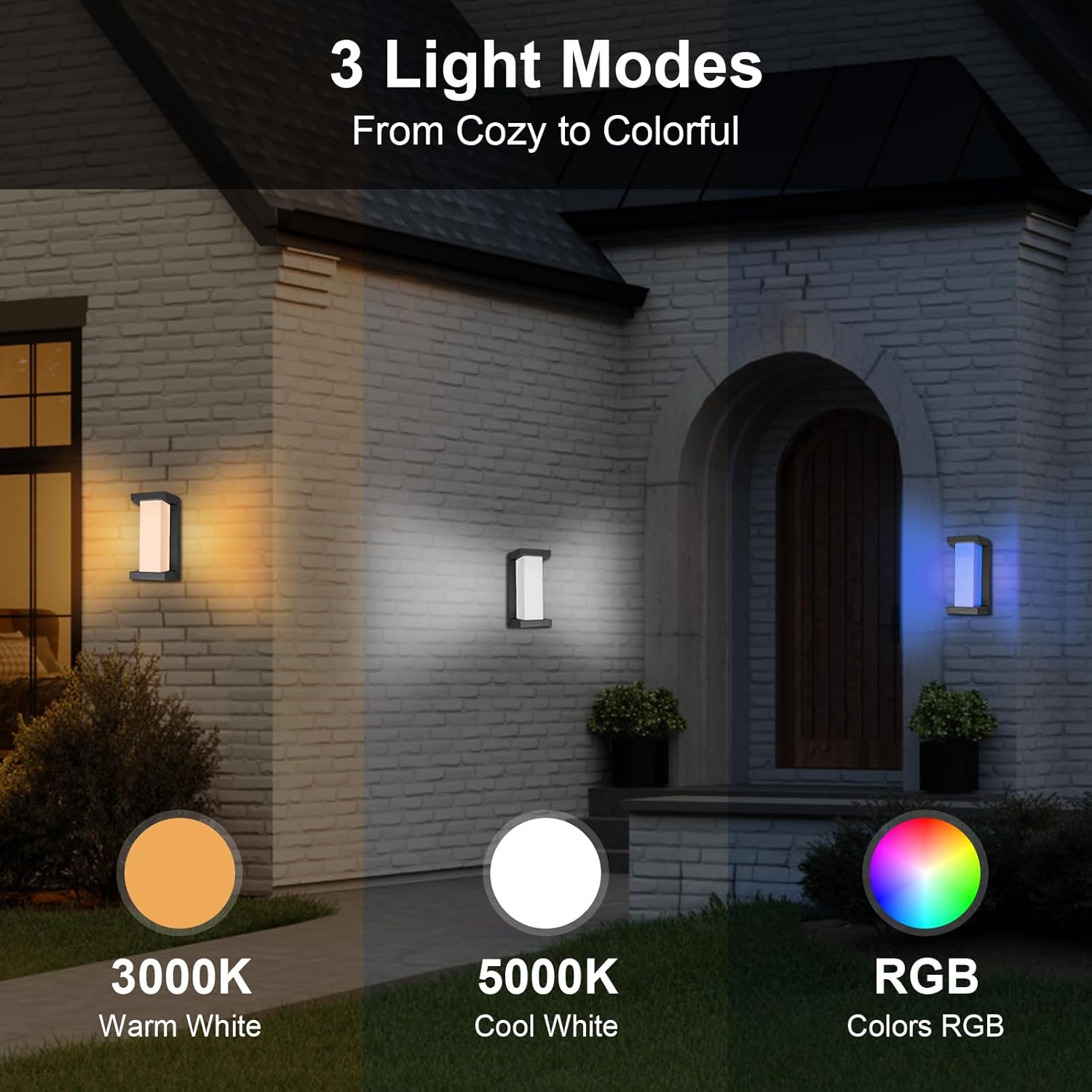LED RGBCW Outdoor Wall Light Fixtures, Smart Led Porch Lights, 3000K- 5000K RGBCW Exterior Lighting, Wall Sconce, Dimmable Wall Mount Outside Lights for House,Garage,Backyard