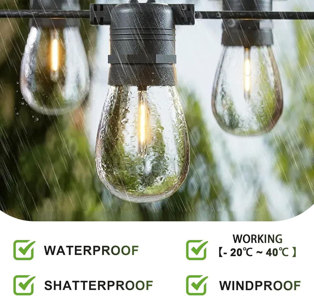 Jslinter 48-Pack LED 1W String Light Bulbs, S14 Plastic Shatterproof Edison Vintage Style Replacement 1 Watt Outdoor Light Bulbs 2200K, Waterproof, Warm White Equivalent to 11w, e26 Base