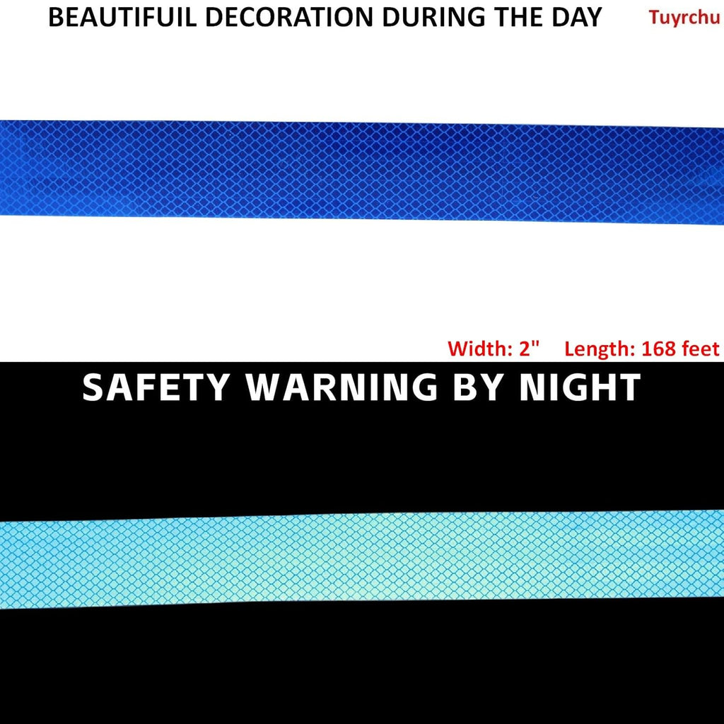 Non Fading Blue Reflective Tape 2 inch Wide, Outdoor Waterproof High Visibility Warning Industrial Marking Tape, Safety Stickers (168 feet)