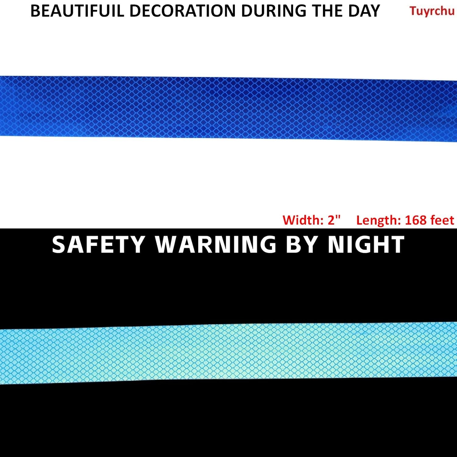Non Fading Blue Reflective Tape 2 inch Wide, Outdoor Waterproof High Visibility Warning Industrial Marking Tape, Safety Stickers (168 feet)