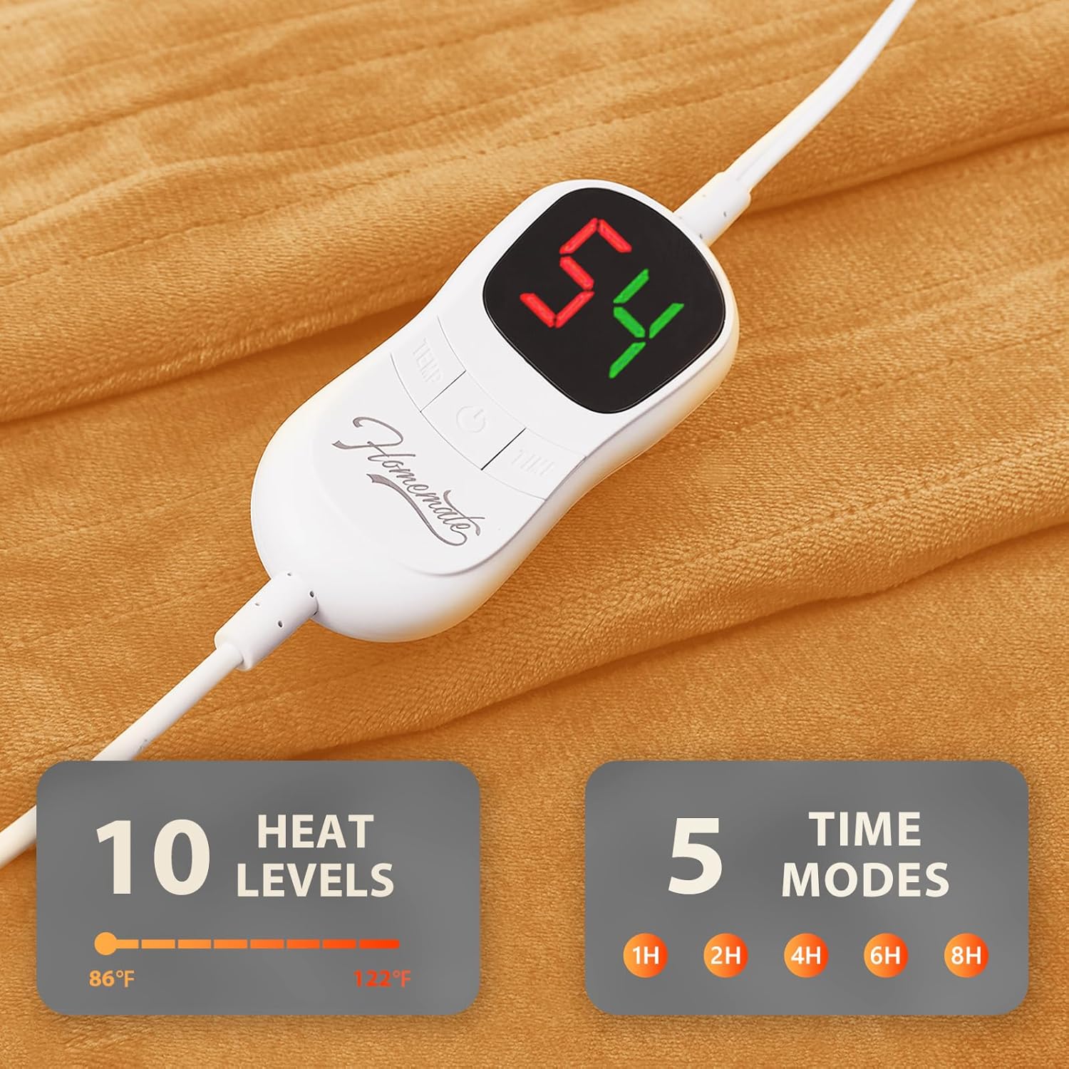 Homemate Electric Heated Blanket Queen Size - 84"x90" Heating Blanket Queen Size Dual Control 1/2/4/6/8 Hours Auto-Off 10 Heat Level Over-Heat Protection Flannel Sherpa ETL Certification