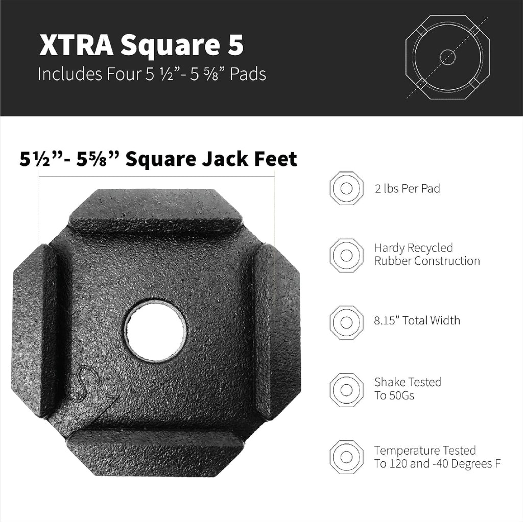 SnapPad Xtra RV Leveling Pads - Permanent Jack Stabilizers for RVs - 5" Square Leveling Jack Pads for LCI Leveling System - Heavy Duty Replacement for Blocks - Made in The USA (Square 5 4-Pack)