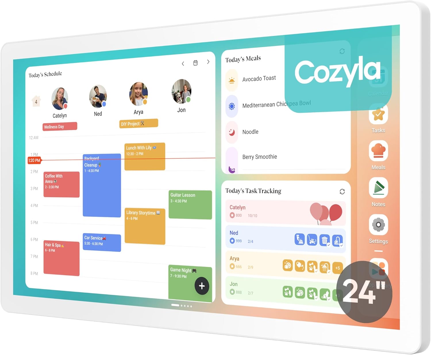 Cozyla Digital Calendar+ 2: 24 inch Wall Planner Touch Screen Chore Chart Customize Dashboard Smart Electronic Calendar for Family Schedules Meal Planner Support Any Google Play App Wall Mount White