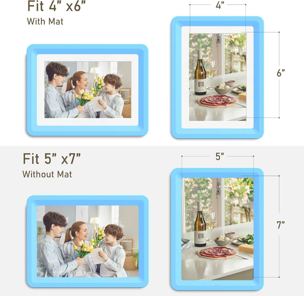 Blue 5x7 Picture Frame with Acrylic Front 1 Pack, ABS Frame for 5x7 or 4x6 Photos, Shatterproof UV-Resistant Tabletop Photo Frame, Vertical/Horizontal Display for Home Décor