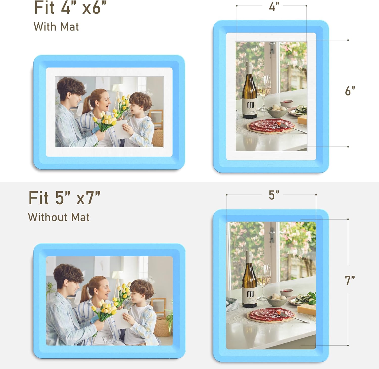 Blue 5x7 Picture Frame with Acrylic Front 1 Pack, ABS Frame for 5x7 or 4x6 Photos, Shatterproof UV-Resistant Tabletop Photo Frame, Vertical/Horizontal Display for Home Décor
