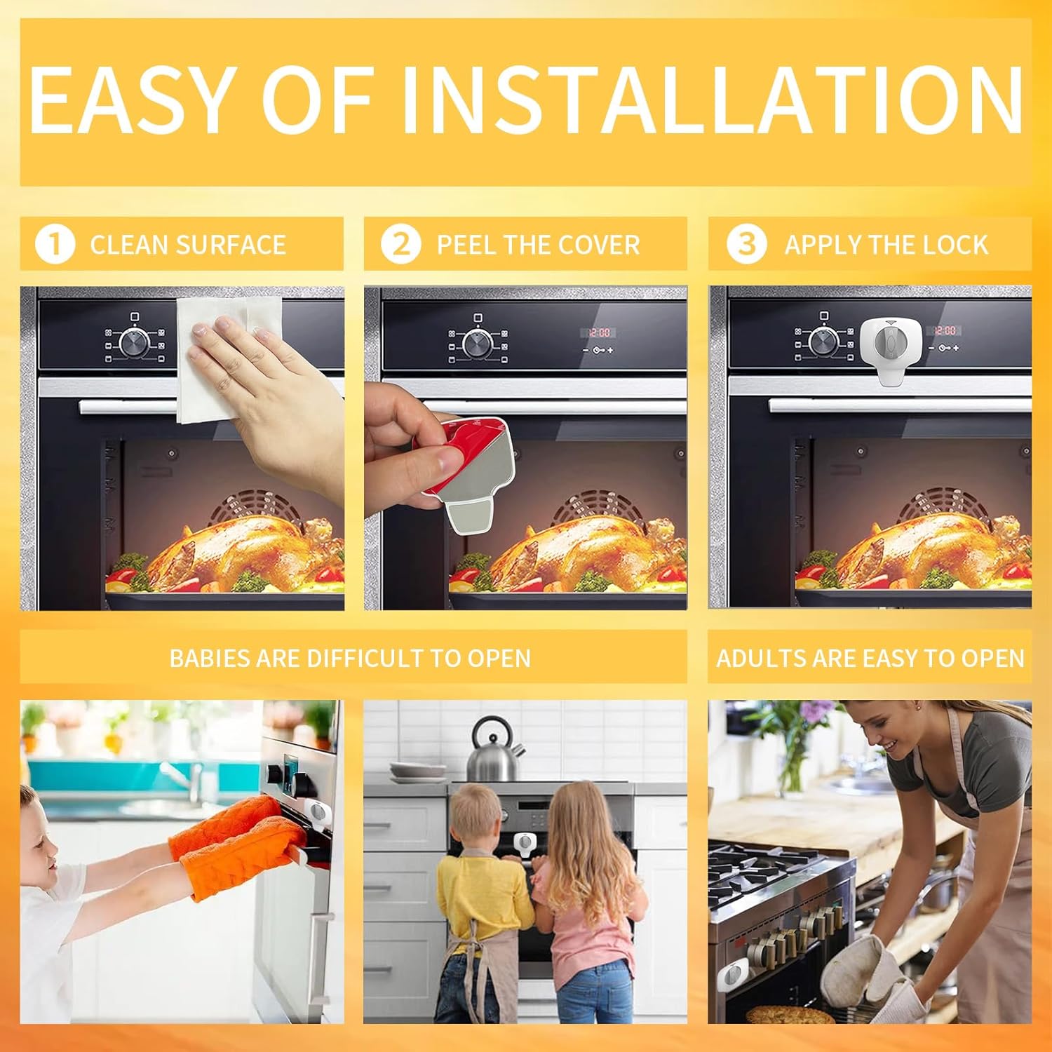 Knob Switch Child Proof Oven Lock Baby Safety Oven Door Lock for Toddlers Heat-Resistant Adhesive no Tools Need or Drill (White-2Pcs)