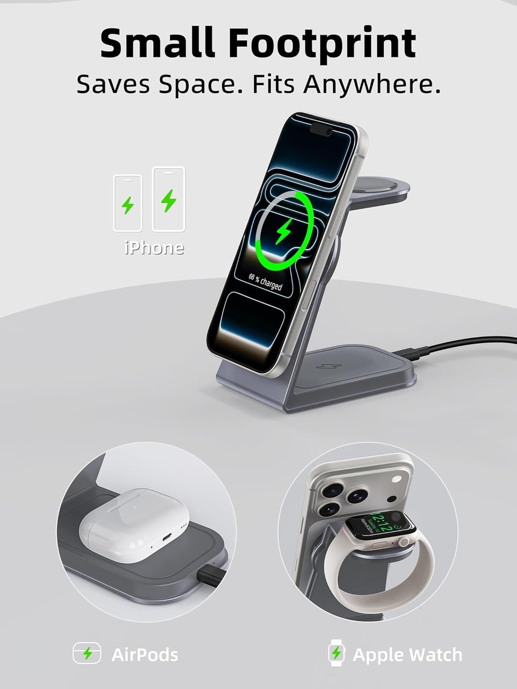 2025 3 in 1 Magnetic Wireless Charger Stand for Apple Devices, TRIBONE Qi2 Certified 15W Fast Charging Station for iPhone 17/16/15/14/13/12 Series, Apple Watch, Airpods