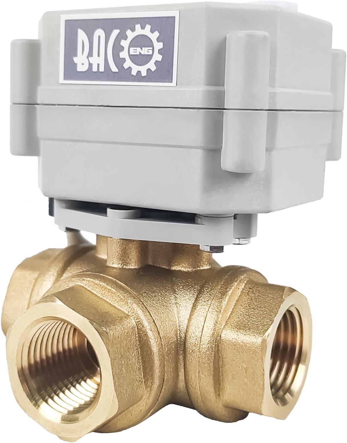 BACOENG Motorized Ball Valve, 1/2" Brass 3 Way L Type Auto Return Horizontal Electrical Ball Valve, AC/DC9-24V