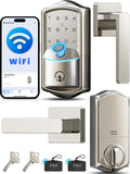 Veise VE027-L Built-in WiFi Smart Door Lock with Lever Handle Set, Fingerprint keyless Entry Door Lock, App Remote Control, Electronic Digital Keypad Deadbolt for Front Door, Auto Lock, Satin Nickel