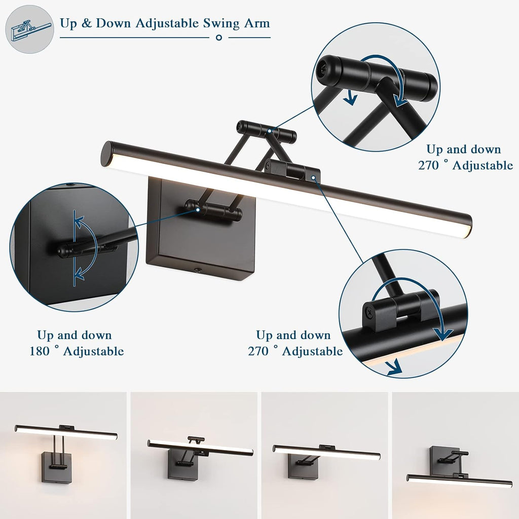 Joossnwell Modern Picture Light Black LED Picture Frame Lights for Paintings Hardwired 110V Gallery Light Artwork Lighting with Adjustable Swing Arm Art Display Lamp 15.5 Inch 7W Warm White