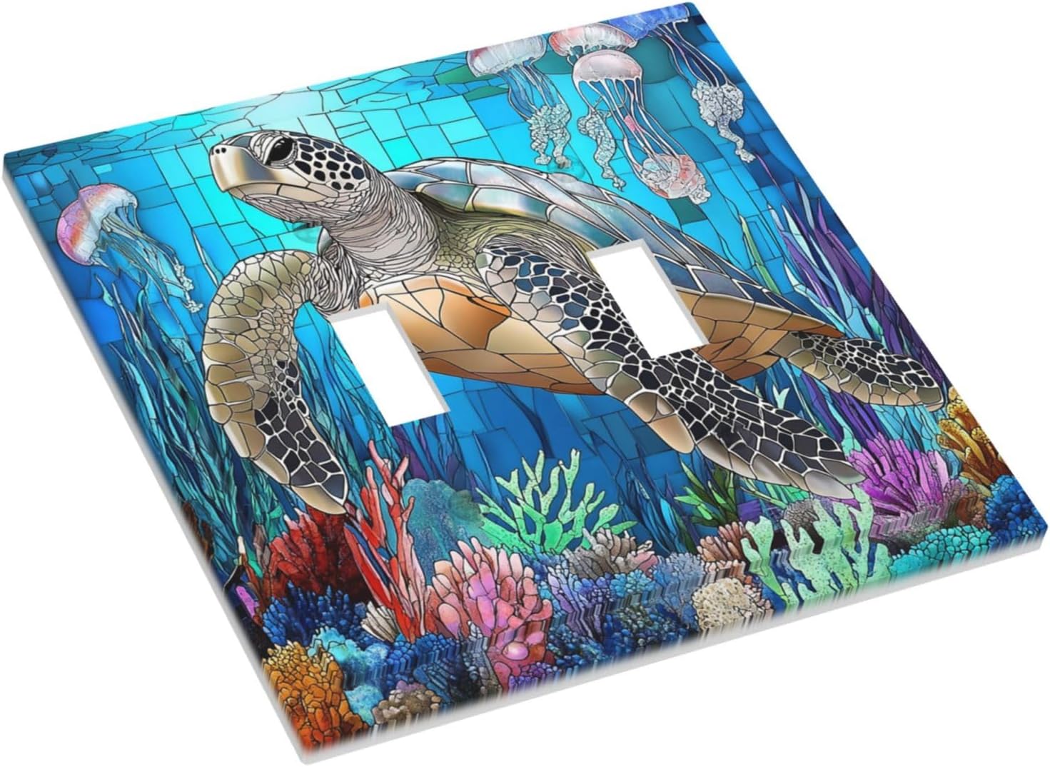 Decorative Switch Plates Nautical Sea Turtle Coral Jellyfish 2 Gang Double Toggle Outlet Light Switch Cover Wall Plate Electrical Faceplate For Kids Room Nursery Decor