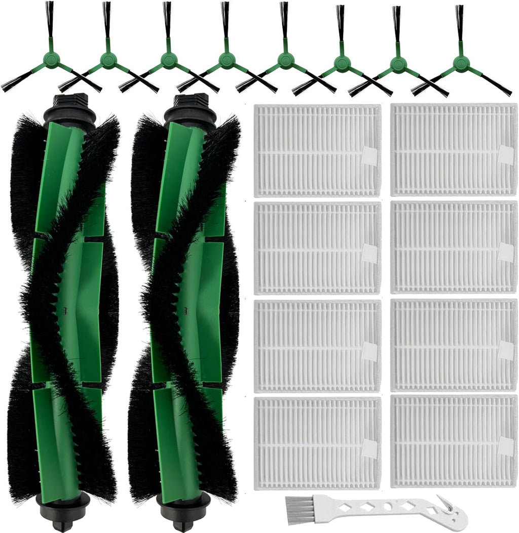 Replacement Parts for iRobot Roomba Combo VAC/Essential Series Q011, Q0520, Q0120, Y0140, Y0110, Robot Vacuum Cleaner, 2 Roller Brush, 8 Side Brushes, 8 Hepa Filters, 1 Cleaning Brush(19 Pack)