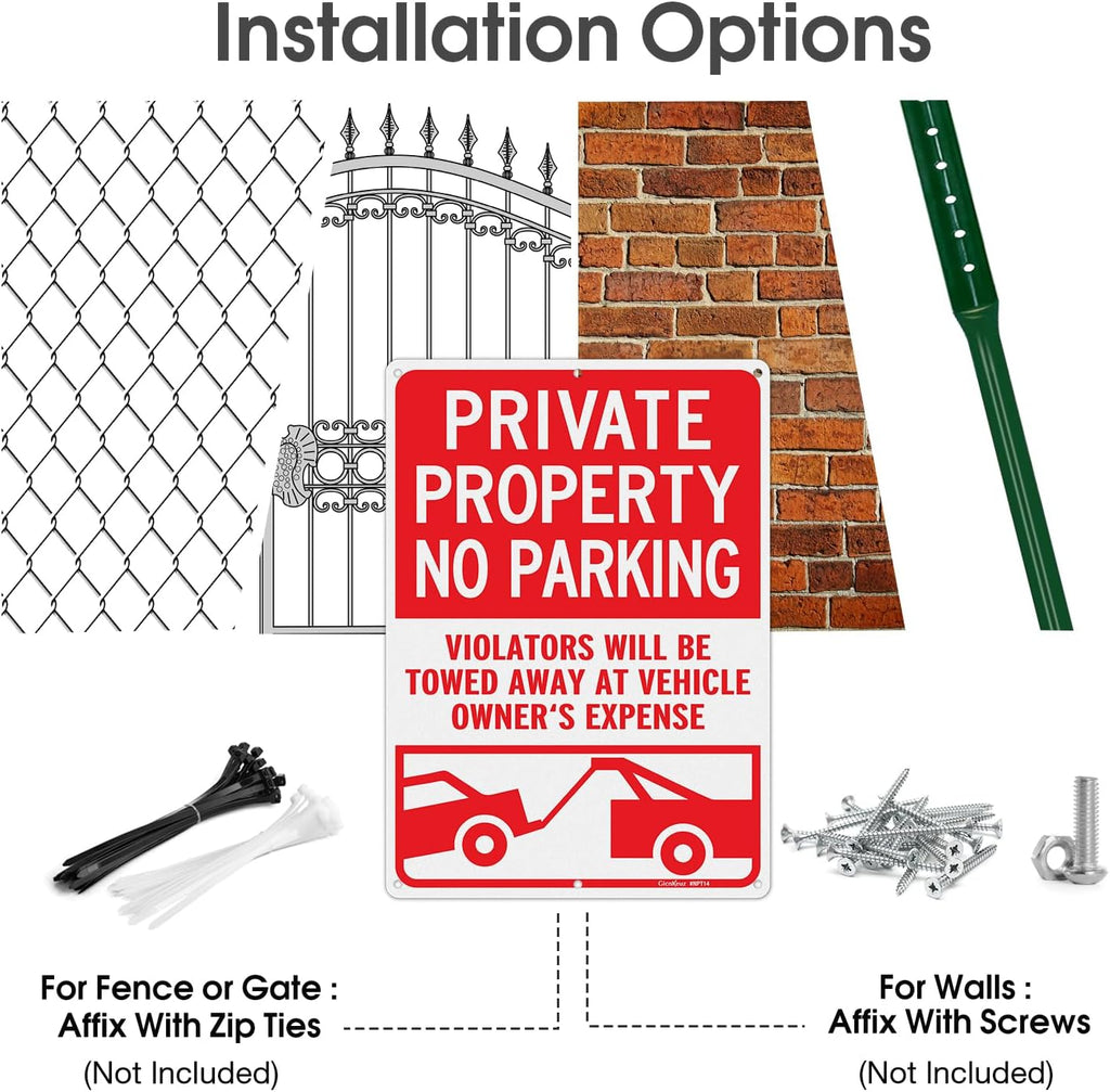 GicnKeuz Private Property No Parking Signs, 14x10 Inches Violators Will Be Towed Away at Vehicle Owner's Expense Signs, Reflective Aluminum, Weather Resistant, Waterproof (2 pack)