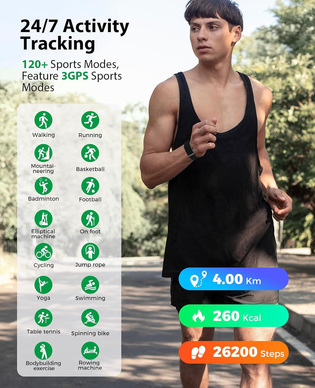 Smart Bracelet, Wearable Activity & Fitness Tracker Band, 24H Sleep Tracker, All-Day Continuous Heart Rate Blood Pressure Stress HRV Monitor, 170+ Sport Modes Smart Wristband with Free APP 2 Bands