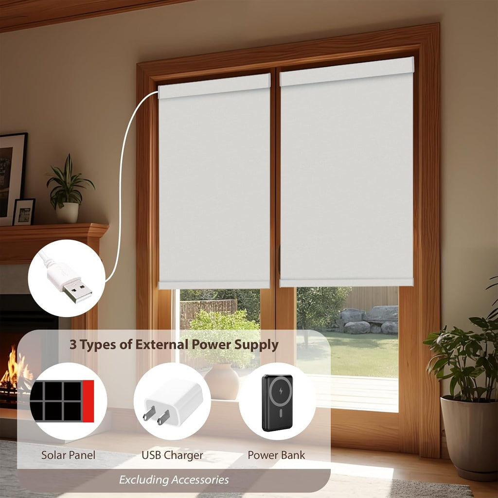 Motorized Roller Blinds with Remote, 100% Blackout Automatic Roller Shades for Bedroom, Bathroom, and Living Room, Customized Size, Ancient Wall Gray