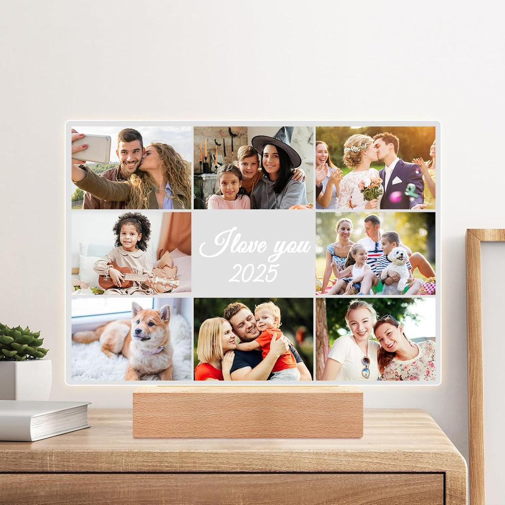 Custom Picture Frames with Photo, Personalized Photo Frame with Night Light, Customized Picture Frame, Personalized Christmas Birthday Gifts for Women, Men, Mom, Dad, Baby, Kid, Pet, Friend, Family