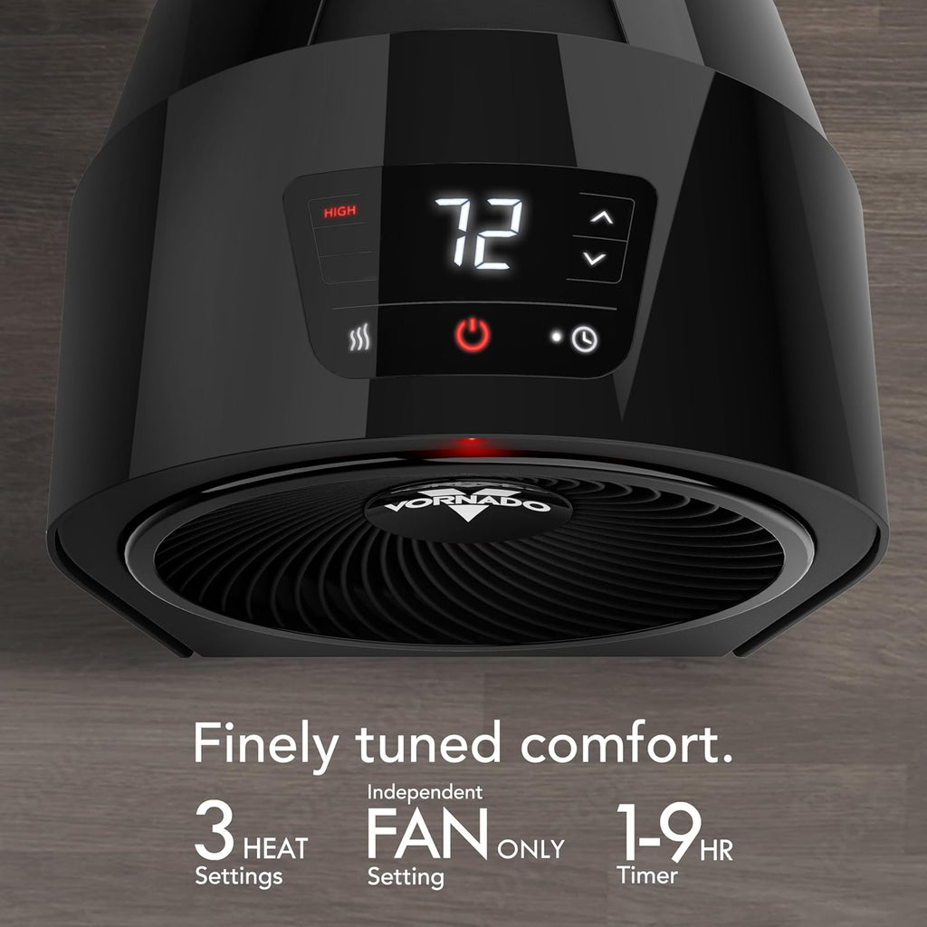 Vornado Velocity 3R (2025) Whole Room Space Heater with Timer, Adjustable Thermostat, and Advanced Safety Features, LED Touch Controls, Powerful Heater for Bedroom and Home, Black