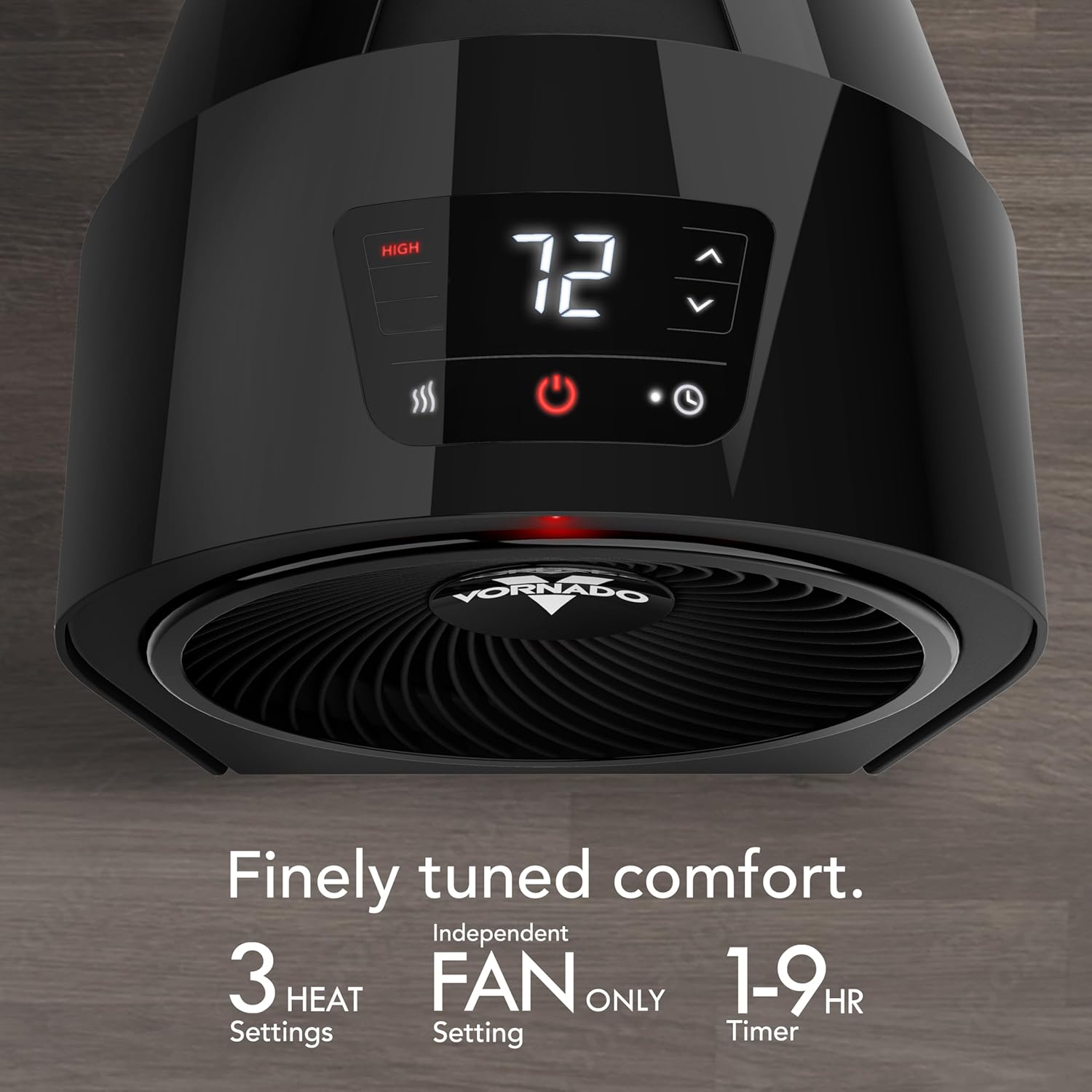 Vornado Velocity 3R (2025) Whole Room Space Heater with Timer, Adjustable Thermostat, and Advanced Safety Features, LED Touch Controls, Powerful Heater for Bedroom and Home, Black
